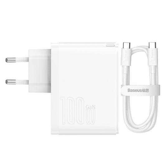 Mrežni punjač s USB-C kabelom Baseus GaN5 Pro, 100W, 3A, 1 x USB-A - 1 x USB-C, Bijeli CCGP090202