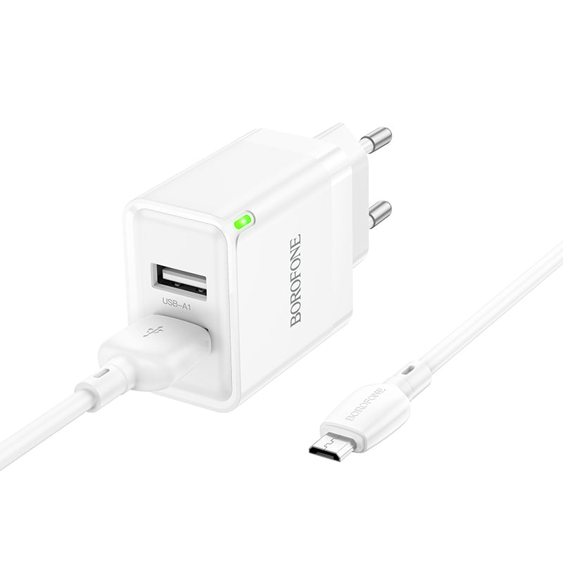 Punjač za mrežu s microUSB kabelom Borofone BN15 Strong, 10.5W, 2.1A, 2 x USB-A, Bijeli