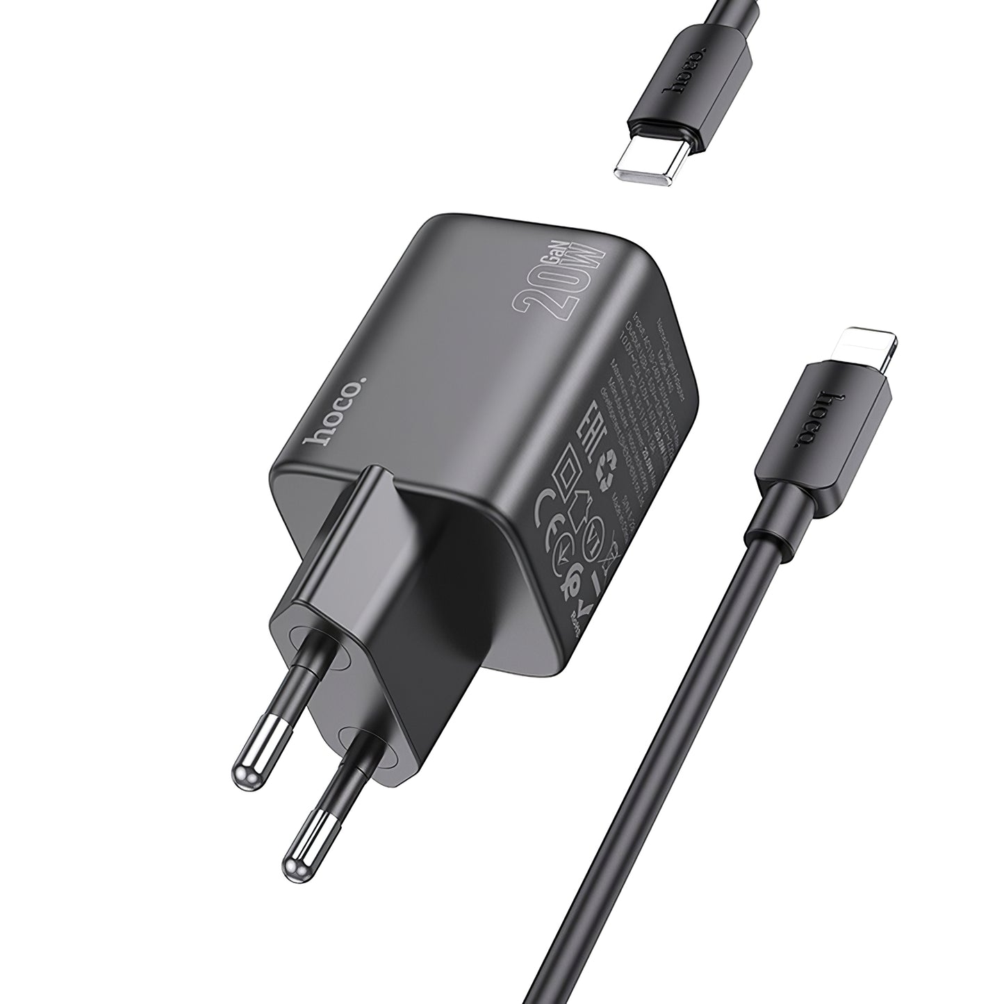 Mrežni punjač s Lightning kabelom HOCO N40, 20W, 3A, 1 x USB-C, crni