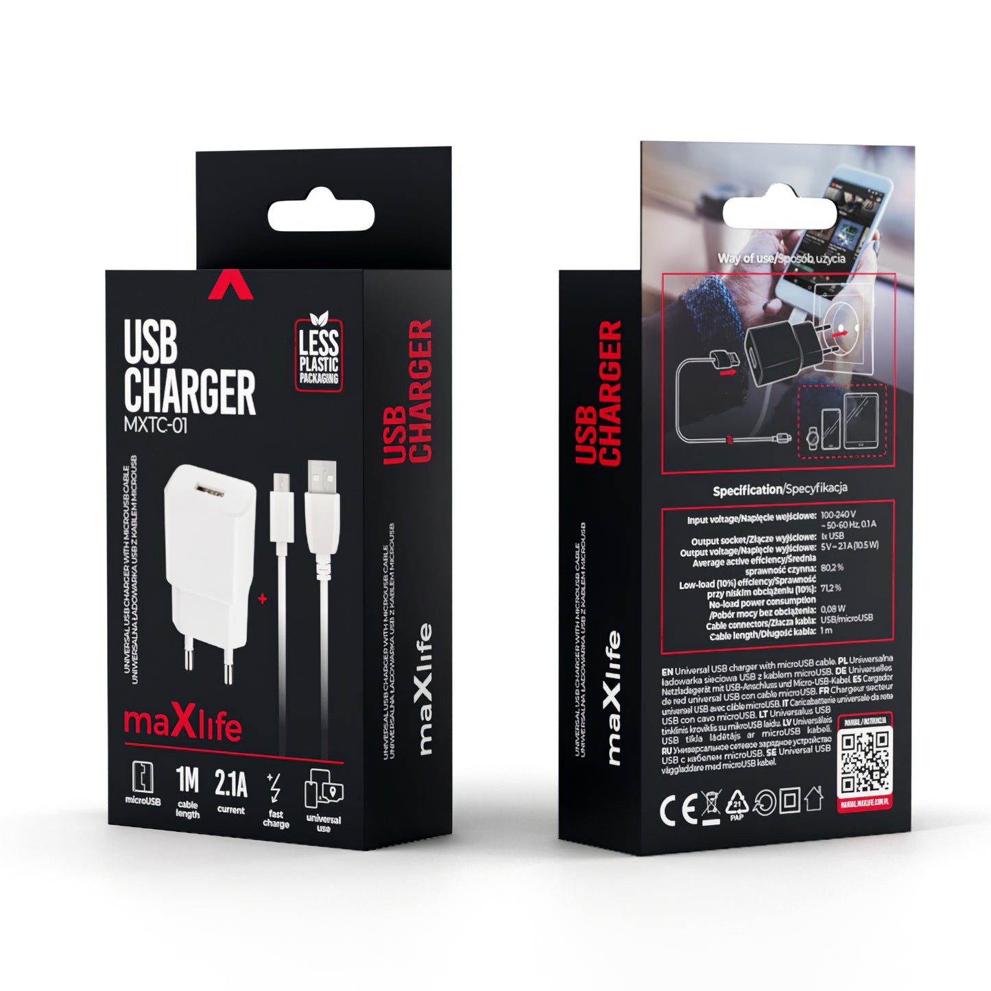 Punjač za mrežu s microUSB kabelom MaXlife MXTC-01, 10.5W, 2.1A, 1 x USB-A, Bijeli