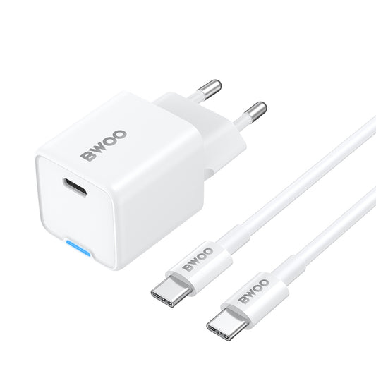 Punjač mreže s USB-C kabelom BWOO CDA211, 30W, 3A, 1 x USB-C, Bijeli