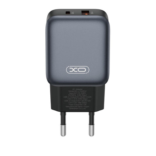 Punjač za mrežu s USB-C kabelom XO Design L154, 20W, 3A, 1 x USB-A - 1 x USB-C, Crni
