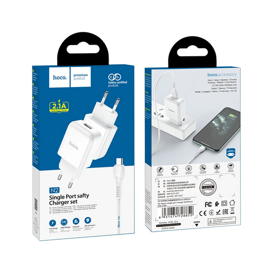 Punjač za mrežu s microUSB kabelom HOCO N3, 18W, 3A, 1 x USB-A, Bijeli
