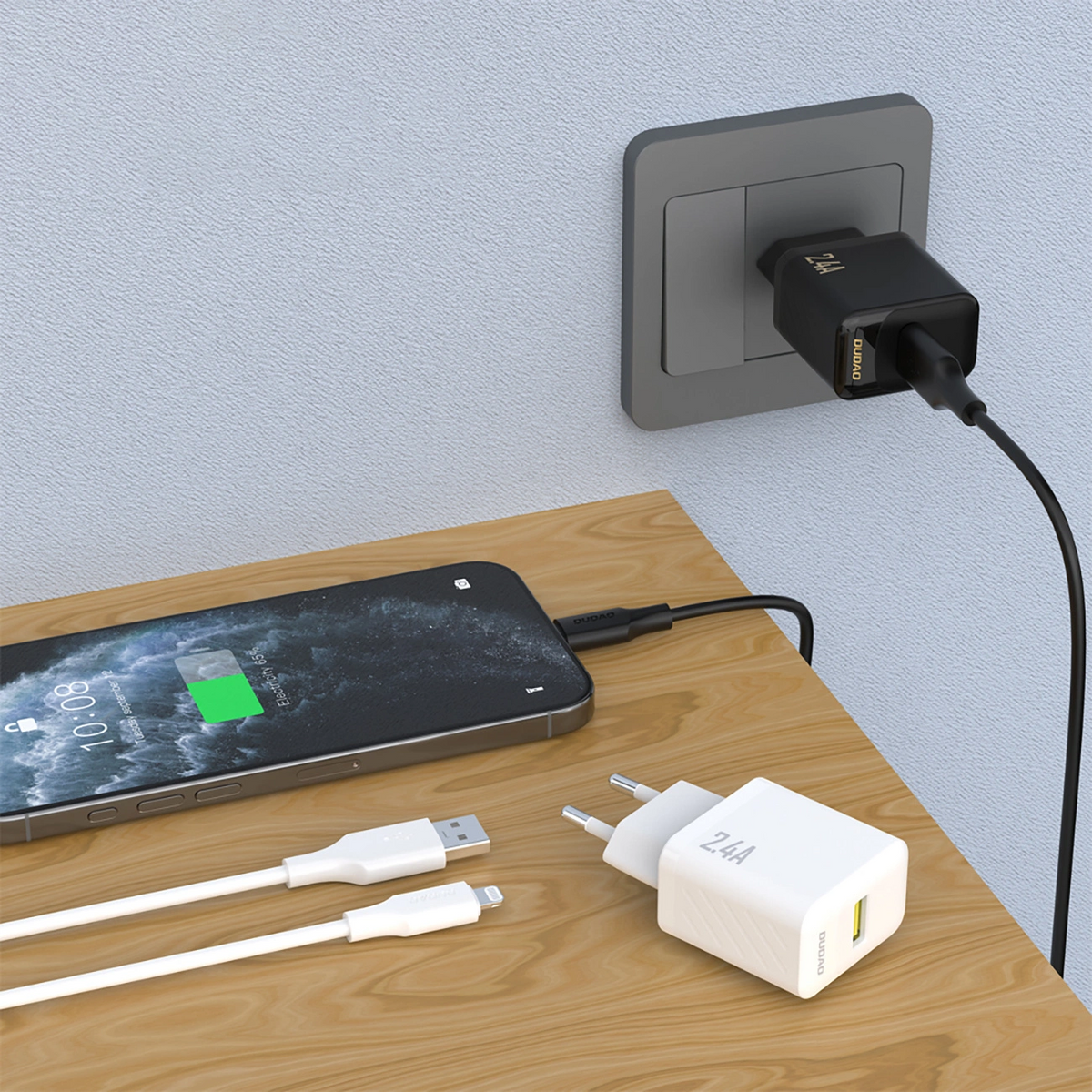 Punjač za mrežu s Lightning kabelom Dudao A23LEU, 30W, 2.4A, 1 x USB-A, Bijela