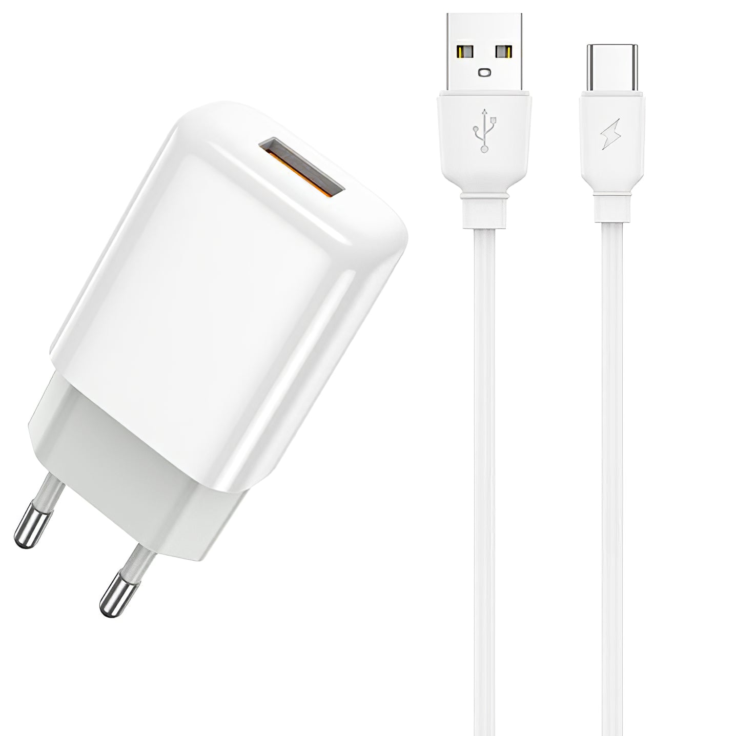 Punjač za mrežu s USB-C kabelom Prestico F7S, 12W, 2.4A, 1 x USB-A, Bijeli