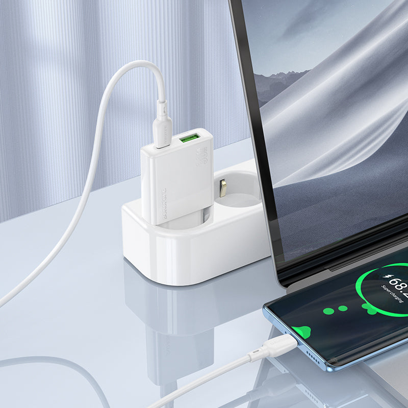 Mrežni punjač s USB-C kabelom Borofone BN25 Wish, 30W, 3A, 1 x USB-A - 1 x USB-C, bijeli