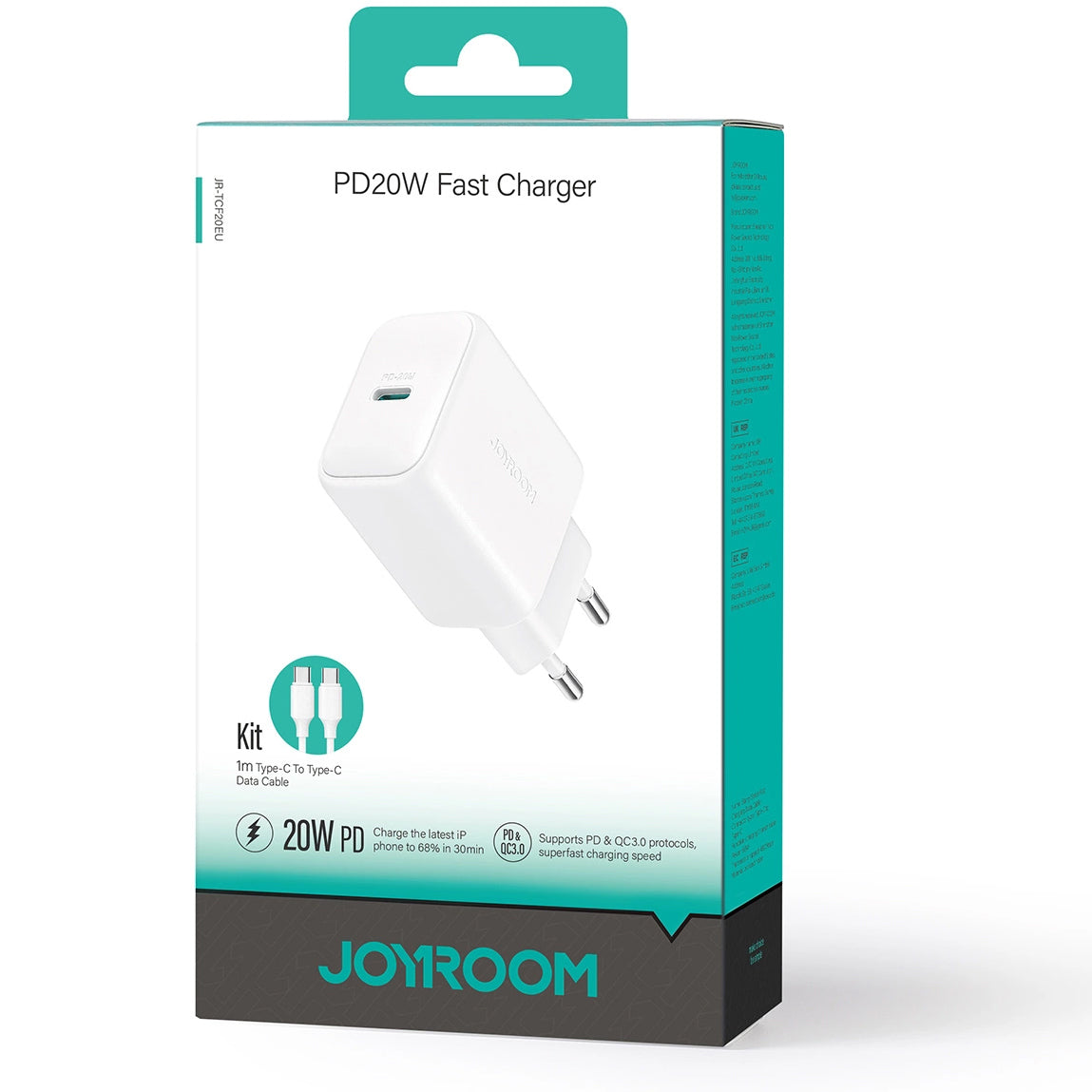 Punjač za mrežu s USB-C kabelom Joyroom JR-TCF20, 20W, 3A, 1 x USB-C, Bijeli