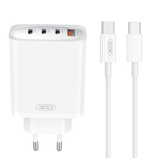 Punjač za mrežu s USB-C kabelom XO Design CE23, 65W, 3.25A, 1 x USB-A - 3 x USB-C, Bijeli