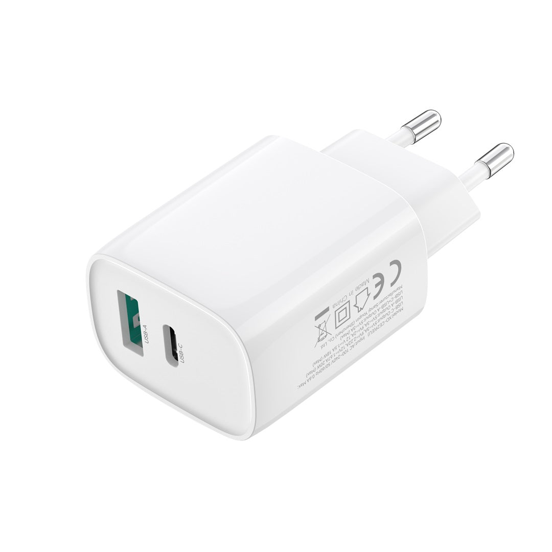 Mrežni punjač s USB-C kabelom XO Design CE29, 20W, 3A, 1 x USB-A - 1 x USB-C, Bijeli