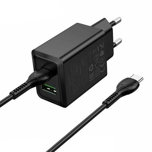 Punjač za mrežu s USB-C kabelom HOCO N71, 30W, 3A, 1 x USB-A - 1 x USB-C, Crni