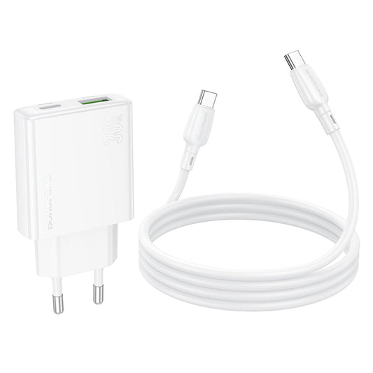 Mrežni punjač s USB-C kabelom Borofone BN25 Wish, 30W, 3A, 1 x USB-A - 1 x USB-C, bijeli
