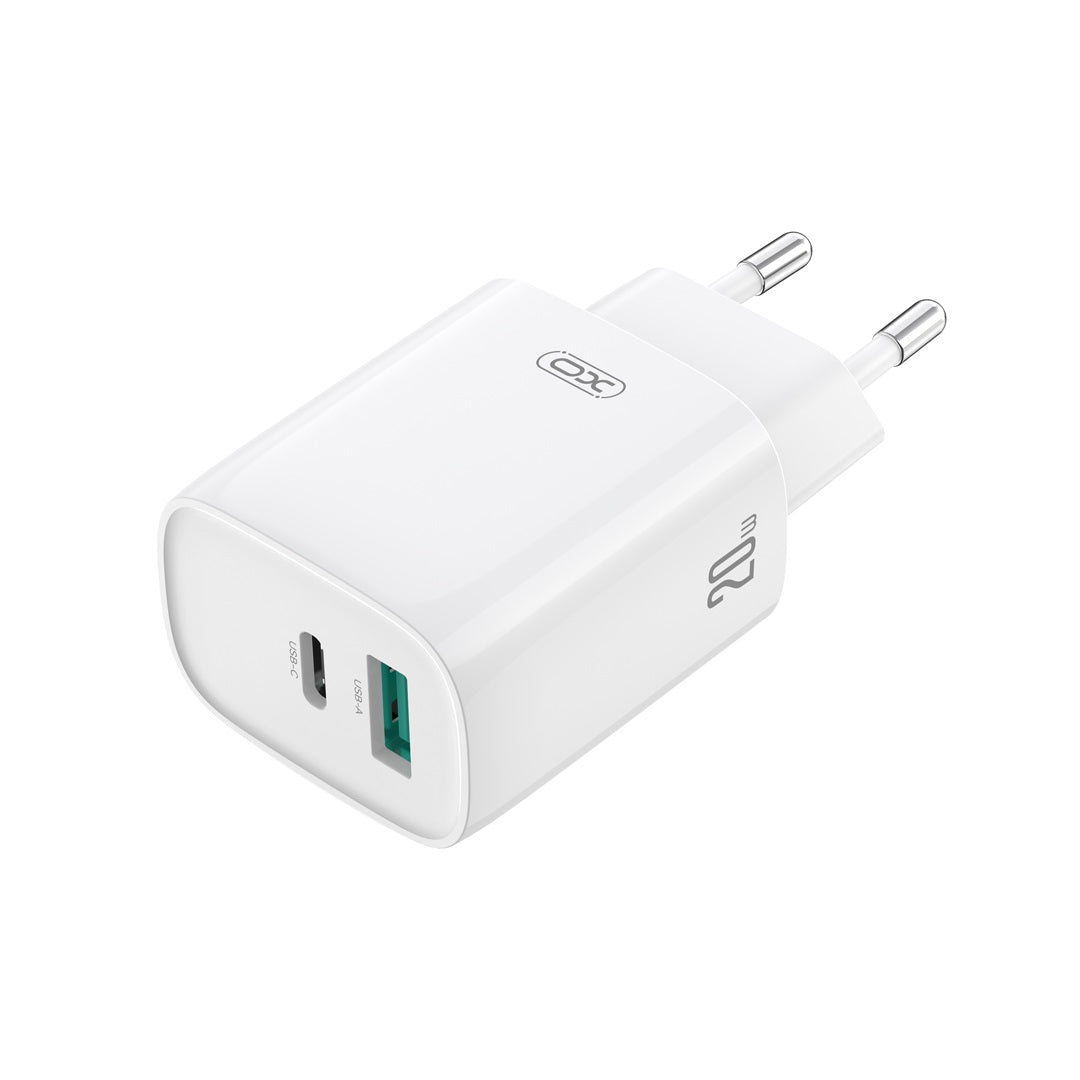 Mrežni punjač s USB-C kabelom XO Design CE29, 20W, 3A, 1 x USB-A - 1 x USB-C, Bijeli