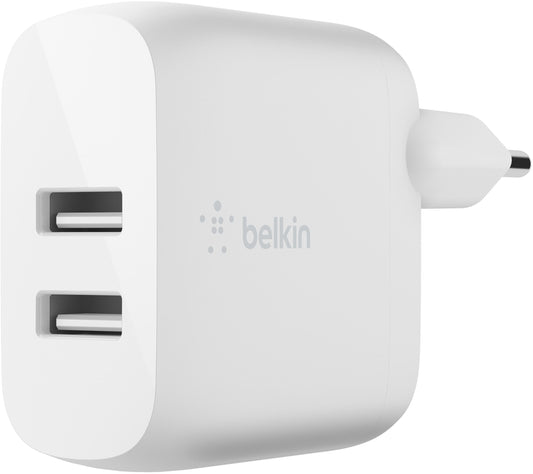 Mrežni punjač s USB-C kabelom Belkin BoostCharge Dual, 24W, 2.4A, 2 x USB-A, Bijeli WCE001vf1MWH