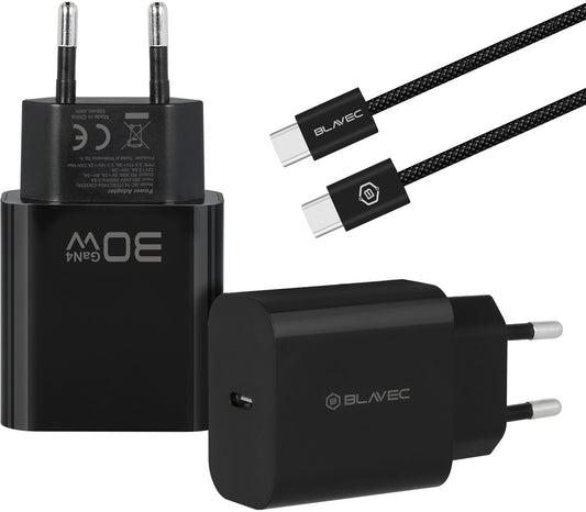 Mrežni punjač s USB-C kabelom Blavec BC-14, 30 W, 3 A, 1 × USB-C, crni