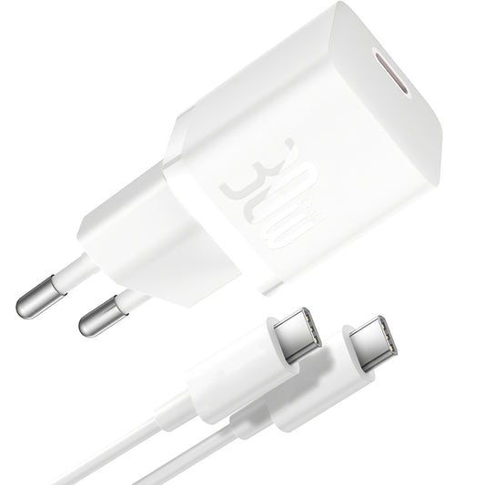 Mrežni punjač s USB-C kabelom Baseus GaN5S, 30W, 3A, 1 x USB-C, bijeli P10110902213-00