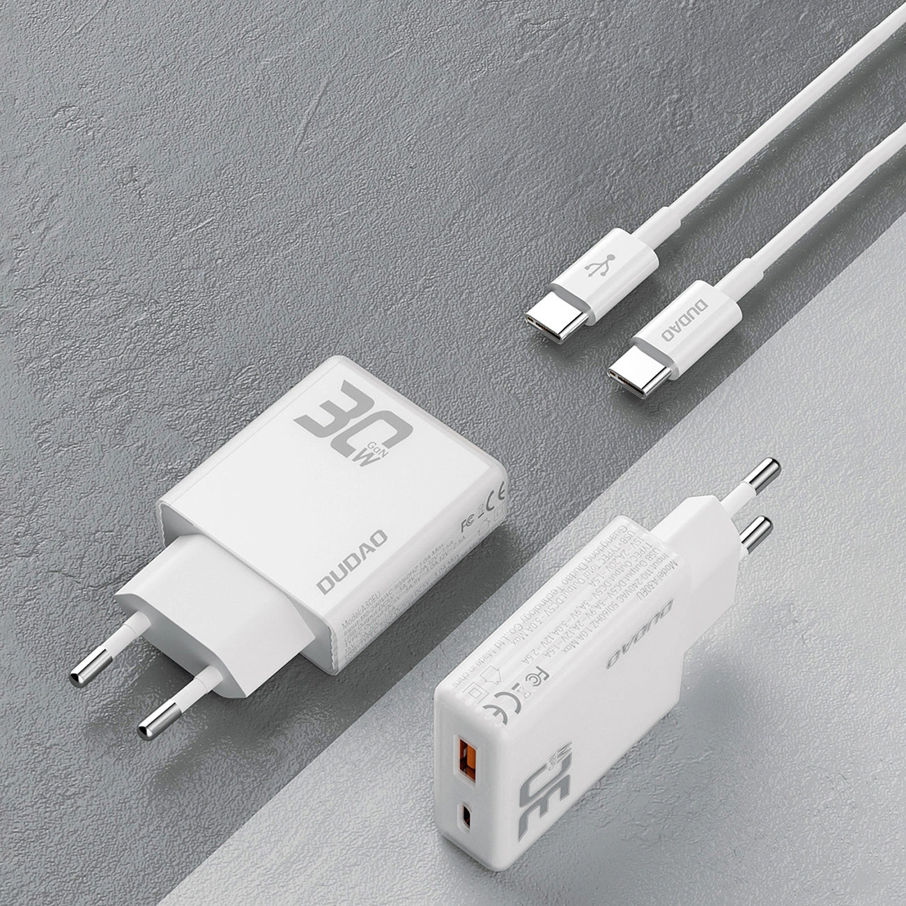 Mrežni punjač s USB-C kabelom Dudao A30EUT, 30W, 3A, 1 x USB-A - 1 x USB-C, Bijeli