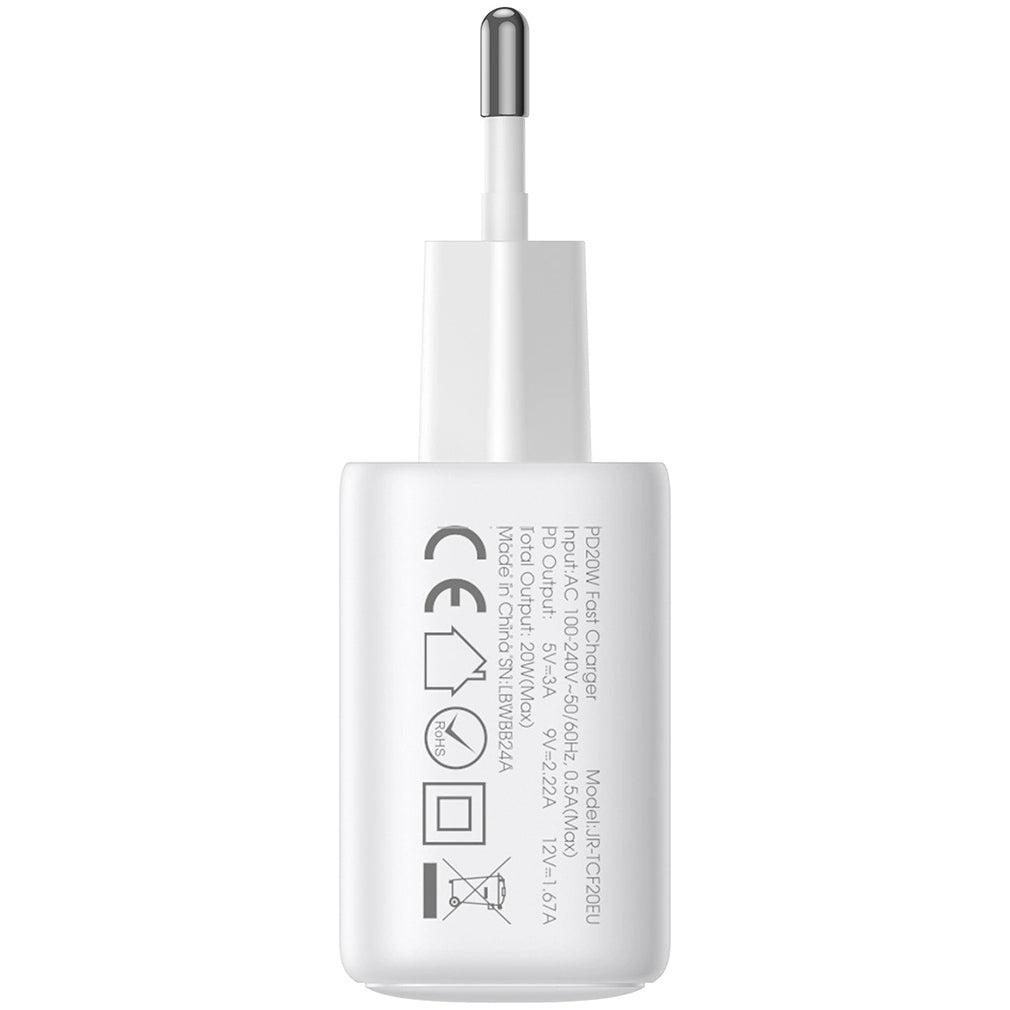 Punjač za mrežu s USB-C kabelom Joyroom JR-TCF20, 20W, 3A, 1 x USB-C, Bijeli