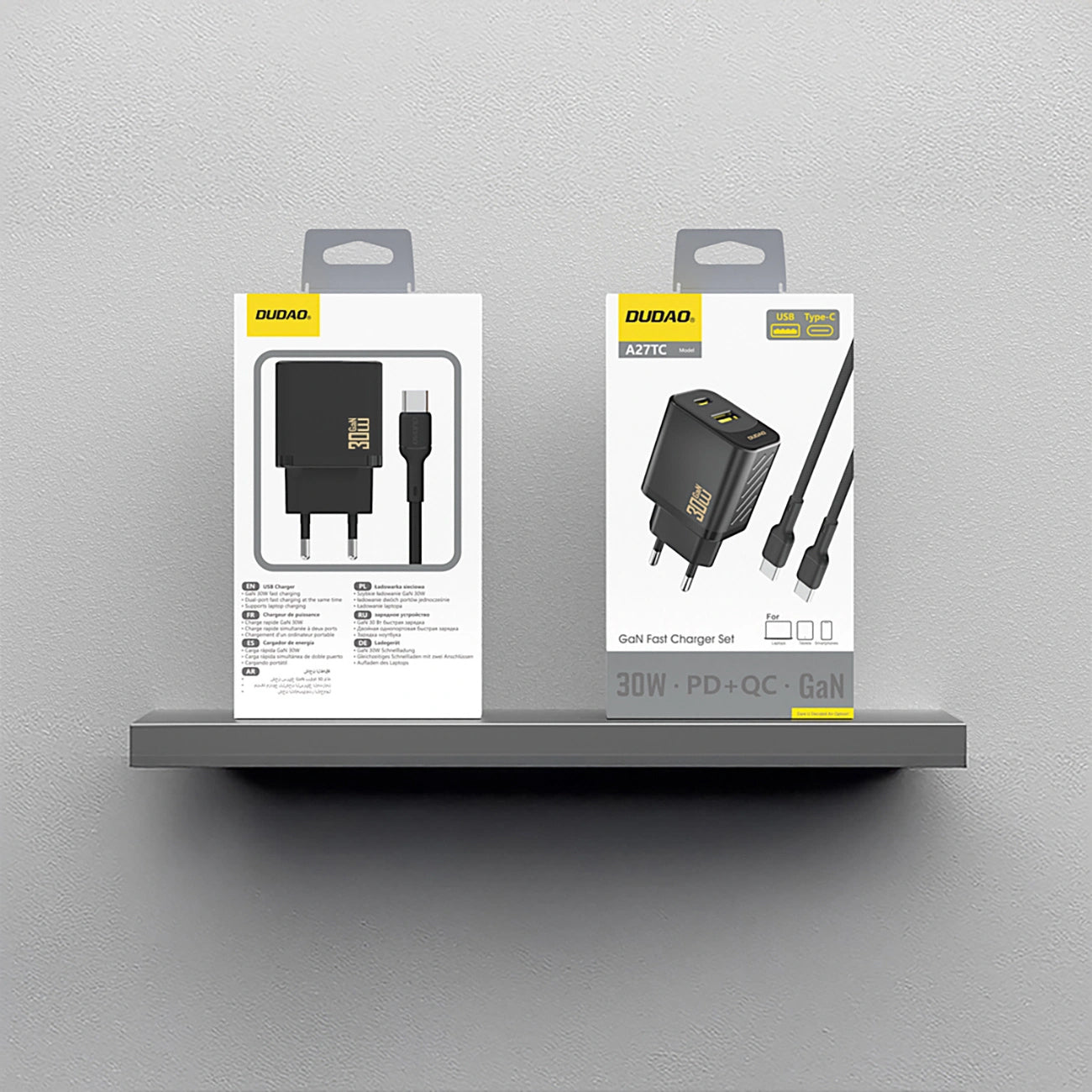 Punjač za mrežu s USB-C kabelom Dudao A27TCEU, 30W, 1 x USB-A - 1 x USB-C, Crni