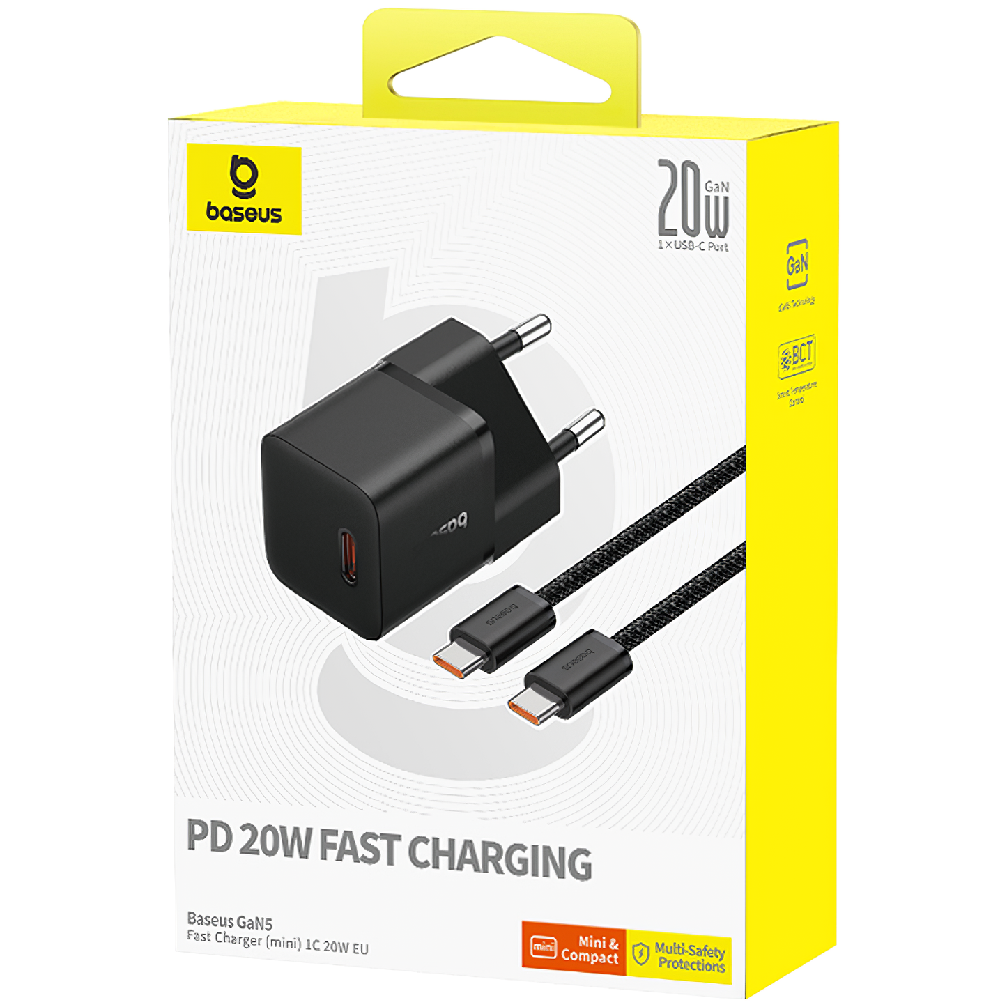 Punjač za mrežu s USB-C kabelom Baseus GaN5, 20W, 3A, 1 x USB-C, crni P10110900113-00