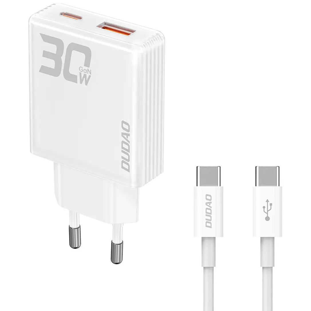 Mrežni punjač s USB-C kabelom Dudao A30EUT, 30W, 3A, 1 x USB-A - 1 x USB-C, Bijeli
