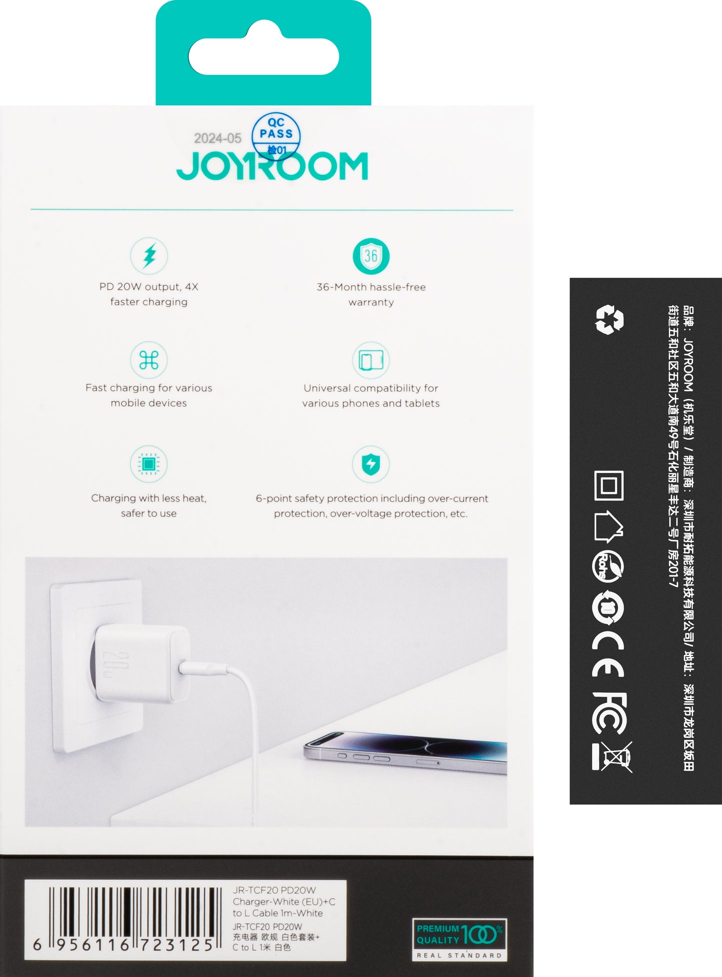 Punjač za mrežu s Lightning kabelom Joyroom JR-TCF20, 20W, 3A, 1 x USB-C, Bijeli
