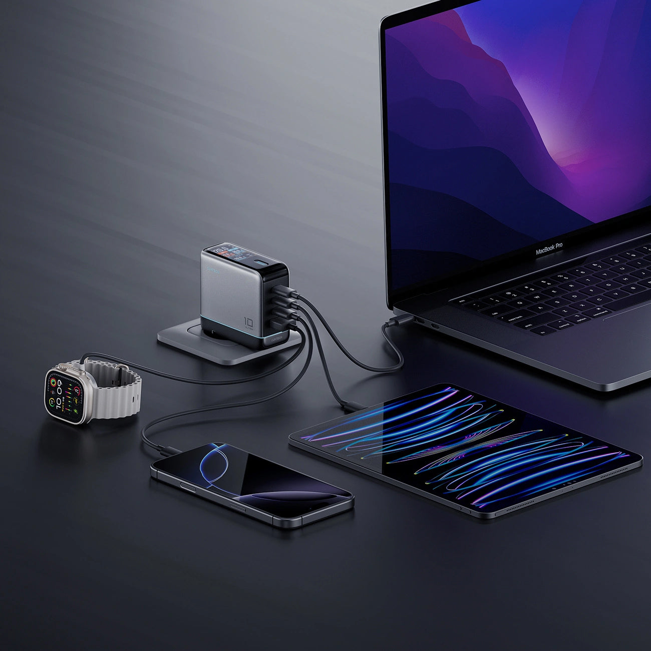 Mrežni punjač s USB-C kabelom Cuktech AD1204U Display, 120W, 6A, 1 x USB-A - 2 x USB-C, Srebrni