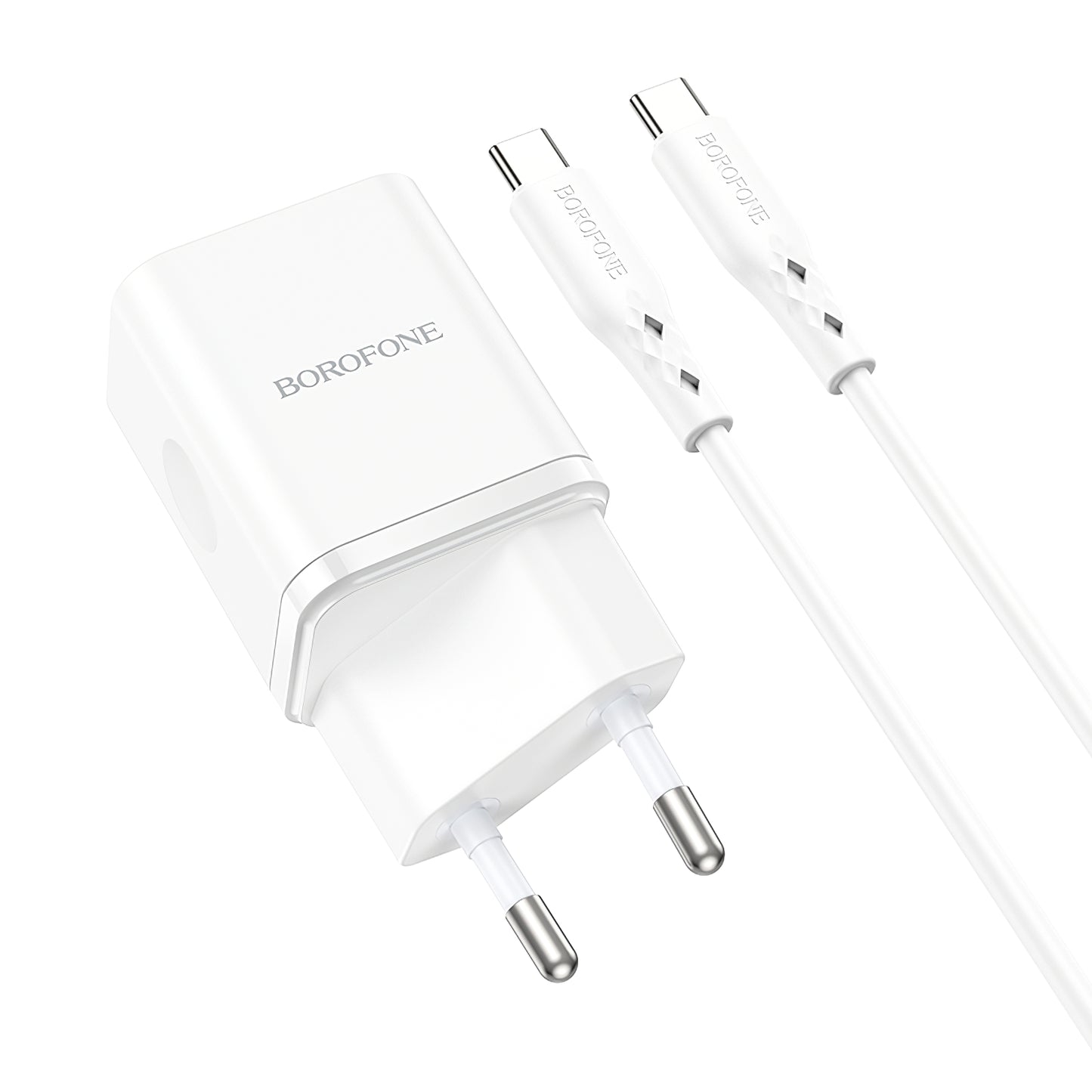 Mrežni punjač s USB-C kabelom Borofone BN7, 20W, 3A, 1 x USB-A - 1 x USB-C, bijeli