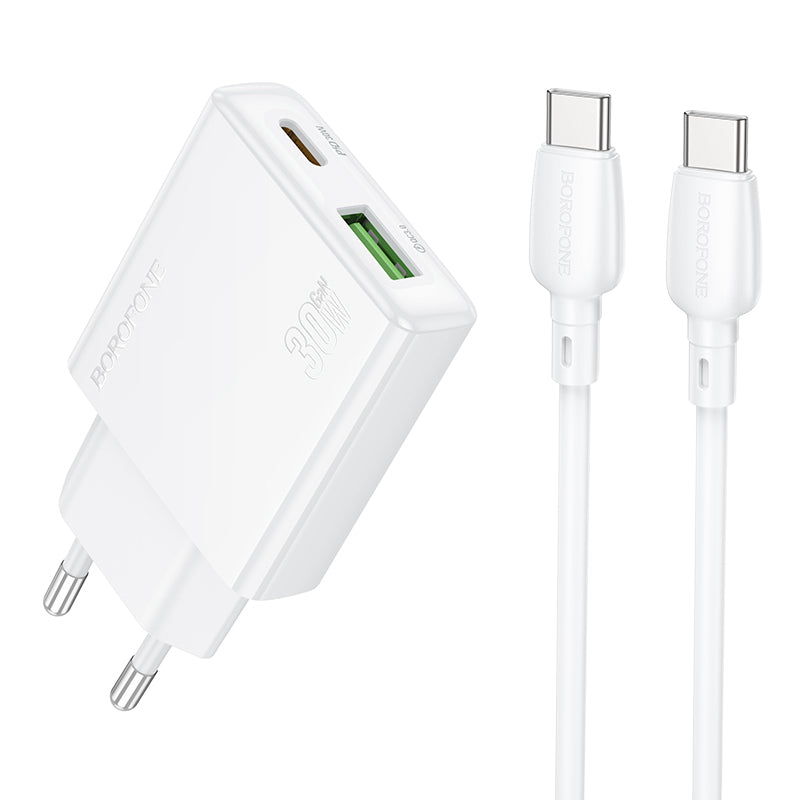 Mrežni punjač s USB-C kabelom Borofone BN25 Wish, 30W, 3A, 1 x USB-A - 1 x USB-C, bijeli
