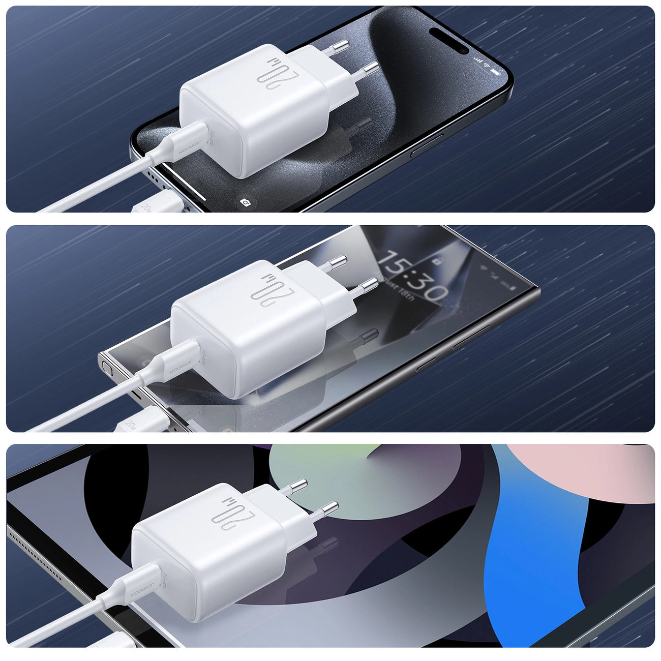 Punjač za mrežu s USB-C kabelom Joyroom JR-TCF20, 20W, 3A, 1 x USB-C, Bijeli