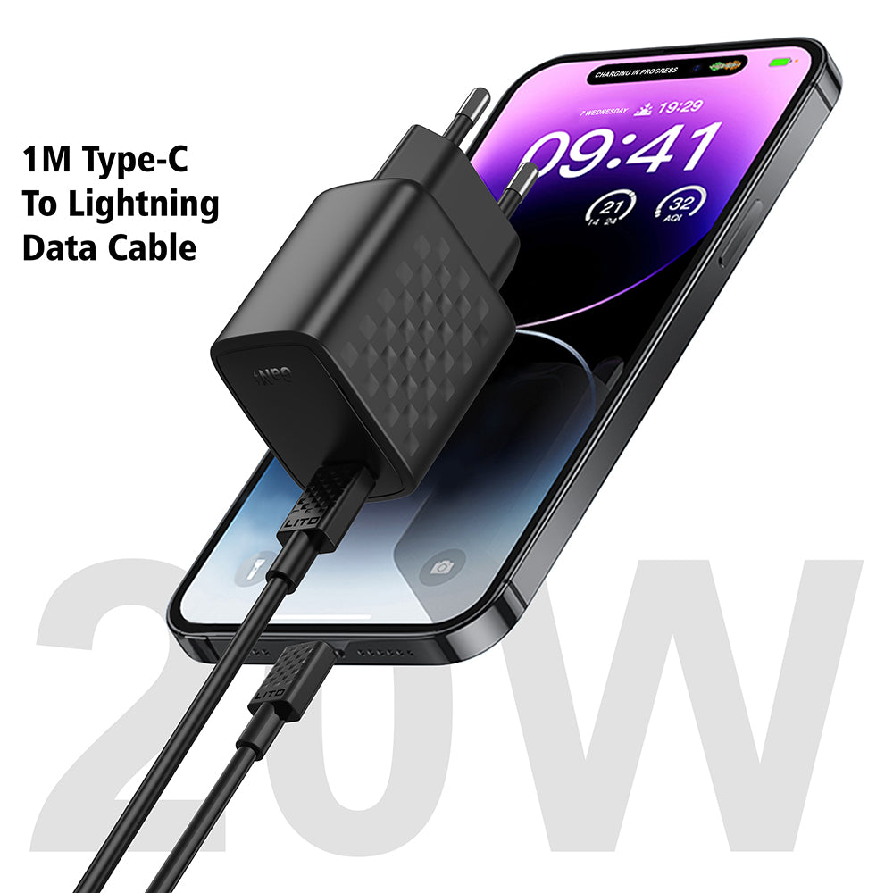 Punjač mreže s Lightning kabelom Lito LC13L, 20W, 3A, 1 x USB-C, Crni
