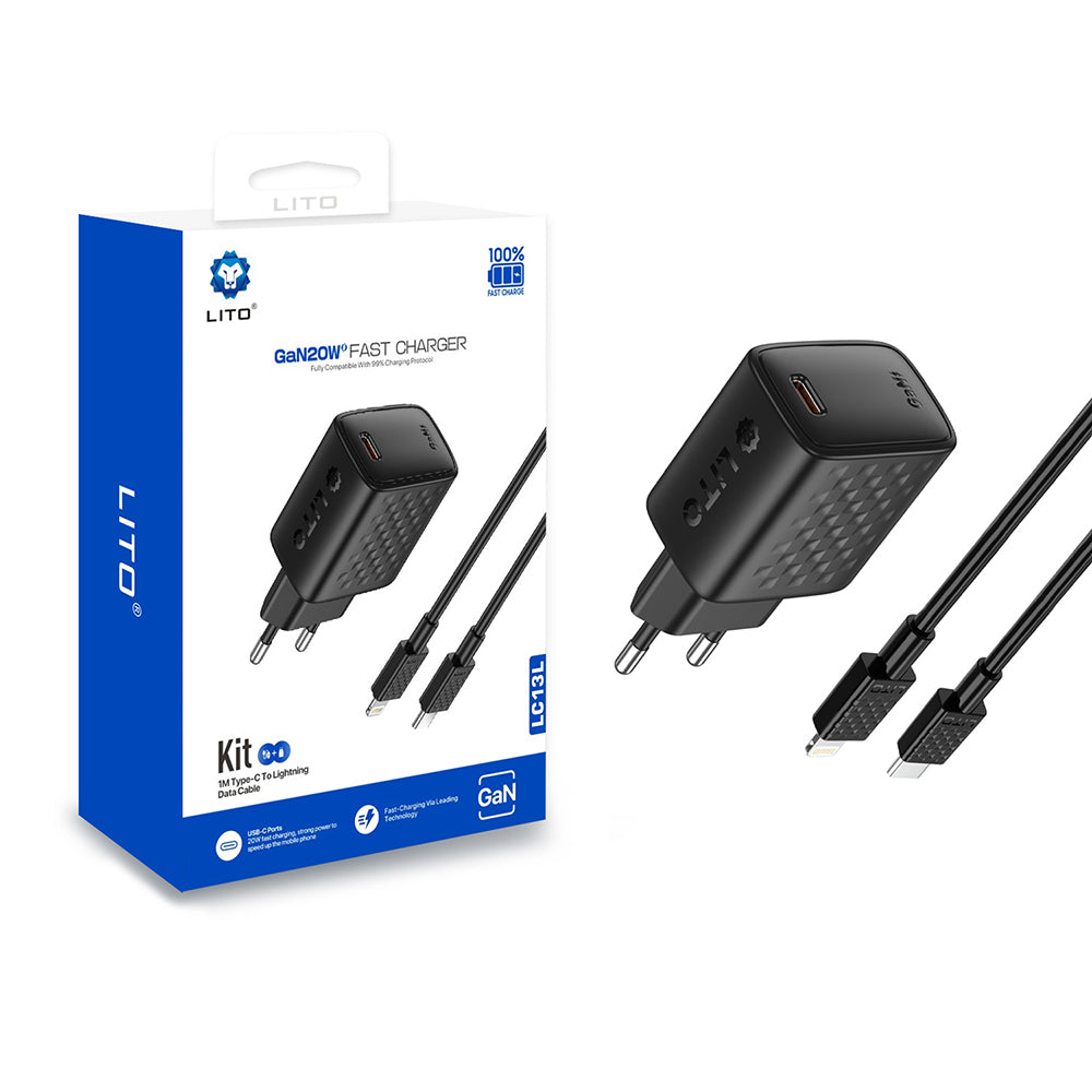 Punjač mreže s Lightning kabelom Lito LC13L, 20W, 3A, 1 x USB-C, Crni