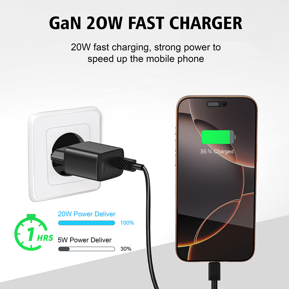 Punjač mreže s Lightning kabelom Lito LC13L, 20W, 3A, 1 x USB-C, Crni