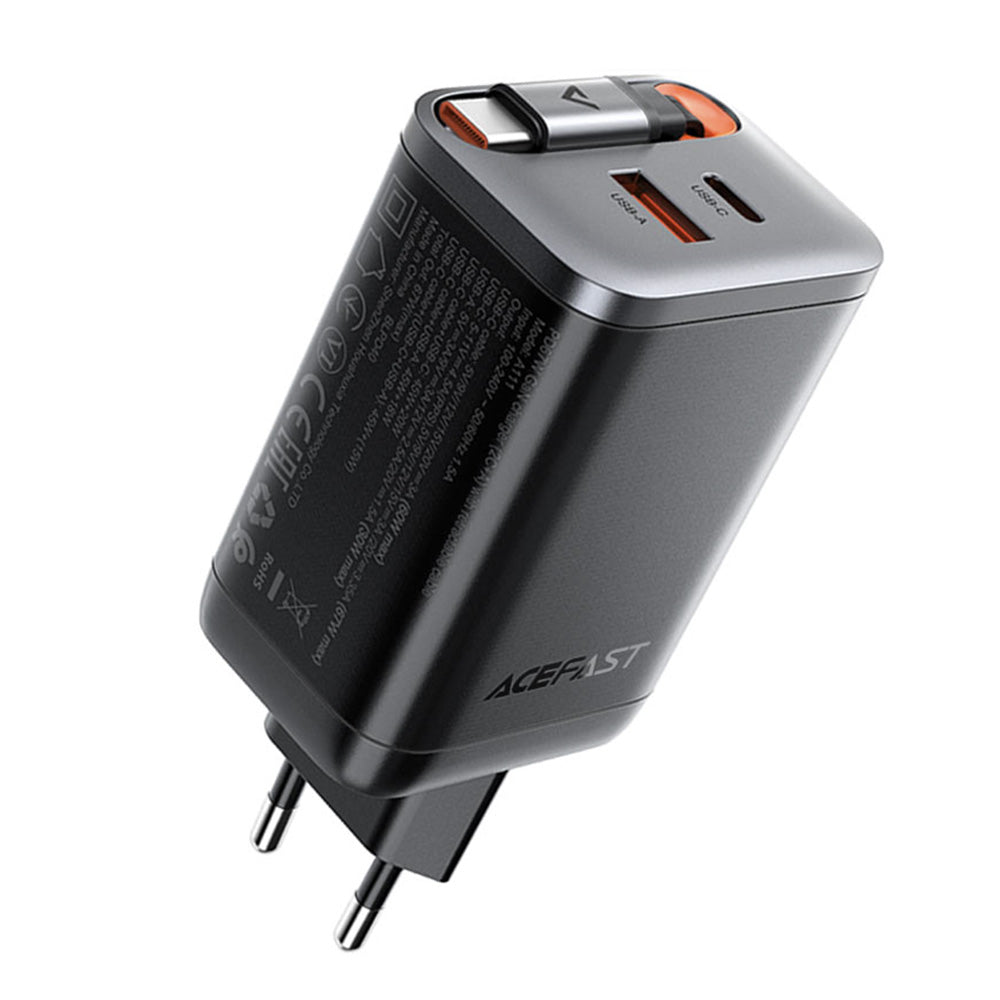 Mrežni punjač s USB-C kabelom Acefast A111, 67W, 3A, 1 x USB-A - 1 x USB-C, Crni