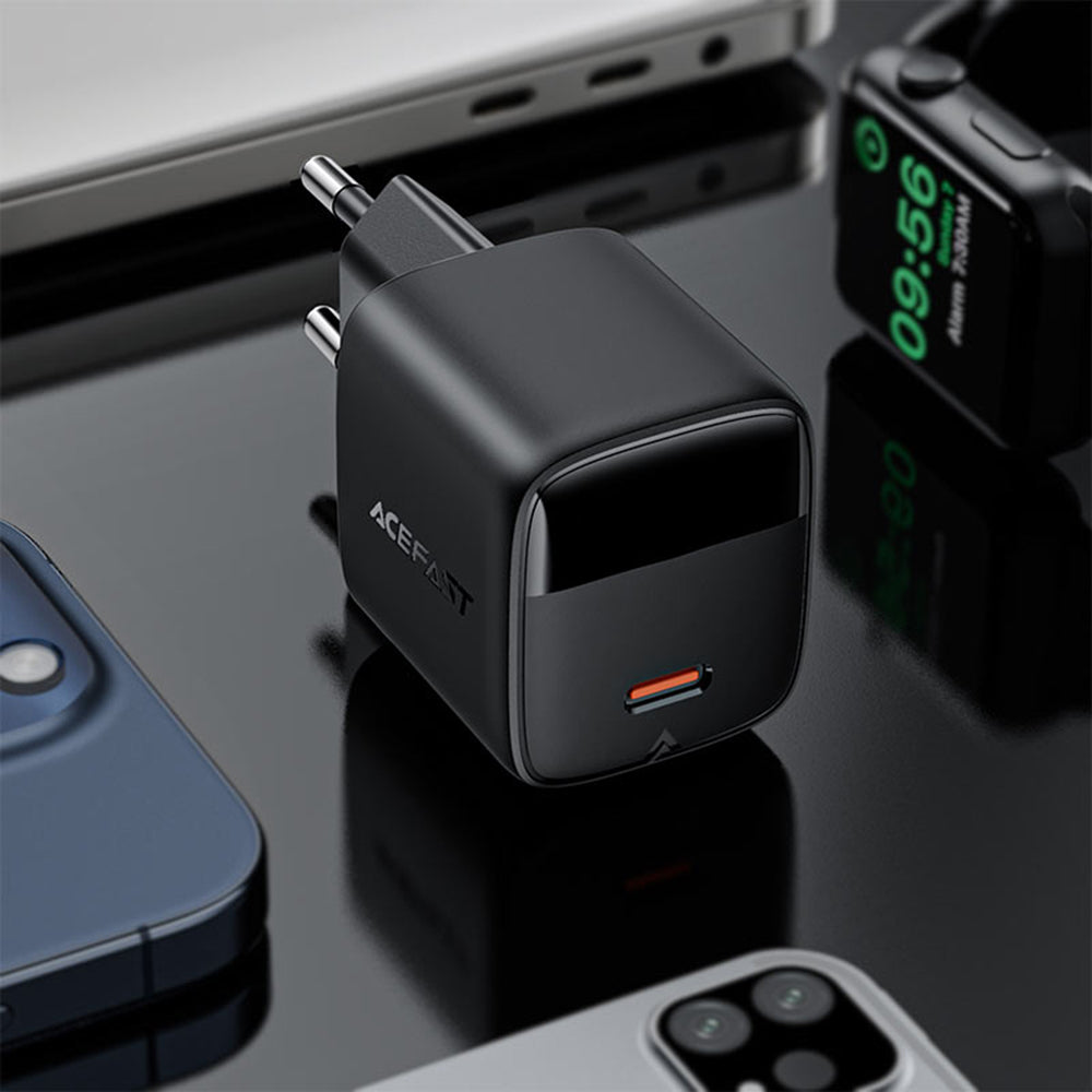 Mrežni punjač s USB-C kabelom Acefast A115 Display, 30W, 3A, 1 x USB-C, Crni