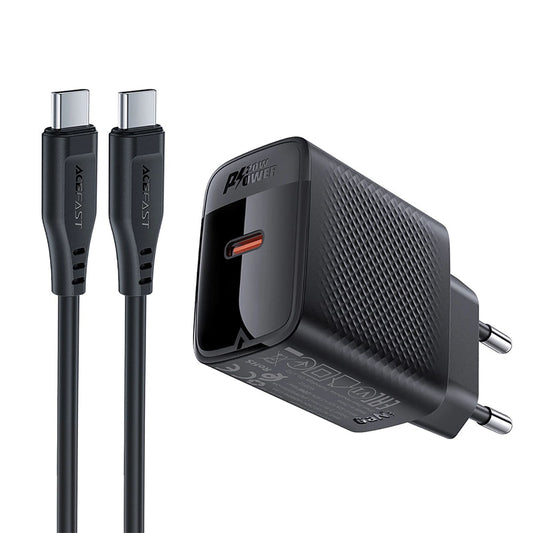 Mrežni punjač s USB-C kabelom Acefast A82, 20W, 3A, 1 x USB-C, Crni