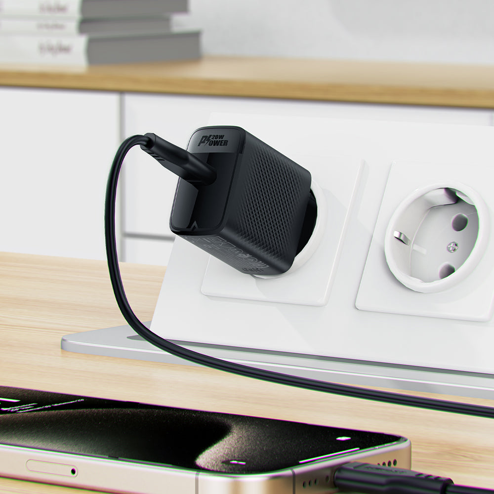 Mrežni punjač s USB-C kabelom Acefast A82, 20W, 3A, 1 x USB-C, Crni