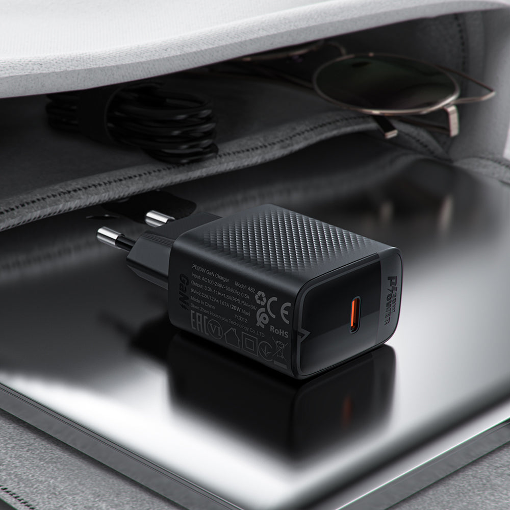 Mrežni punjač s USB-C kabelom Acefast A82, 20W, 3A, 1 x USB-C, Crni