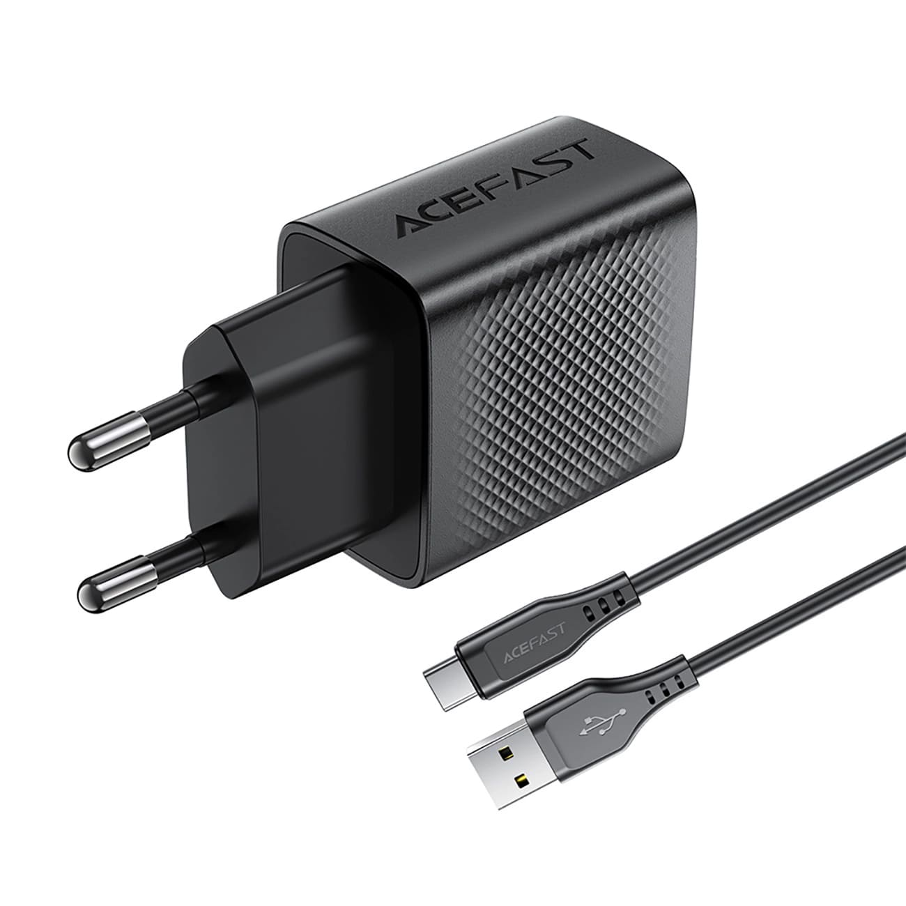 Mrežni punjač s USB-C kabelom Acefast A90, 18W, 3A, 1 x USB-A, Crni