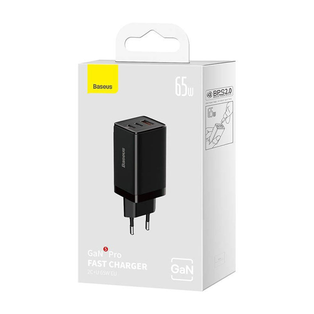 Mrežni punjač s USB-C kabelom Baseus GaN5 Pro, 65W, 3.25A, 1 x USB-A - 2 x USB-C, Crni C0206500