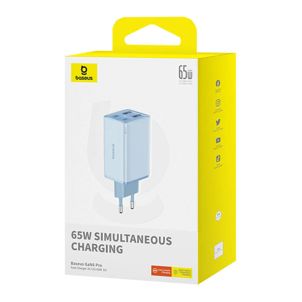 Punjač mreže s USB-C kabelom Baseus GaN6 Pro, 65W, 3.25A, 2 x USB-A - 2 x USB-C, Plavi E0121D00