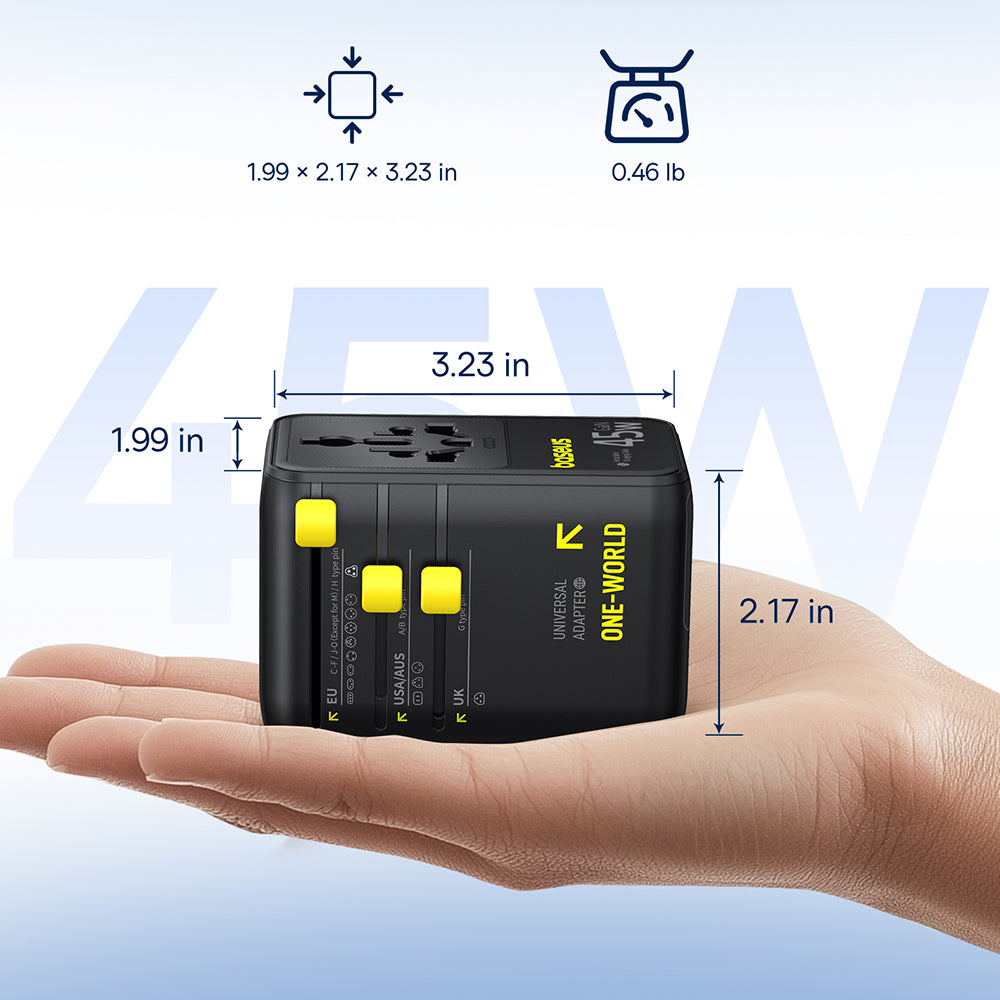 Mrežni punjač s USB-C kabelom Baseus Travel PicoGo AG11, 45W, 2 x utičnica - 1 x USB-C - 2 x USB-A, Crni E0307F00
