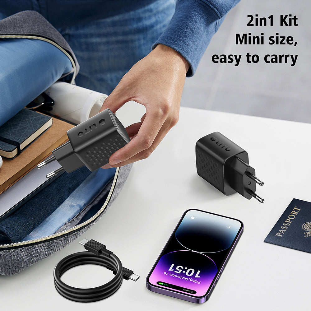 Punjač mreže s USB-C kabelom Lito LC13T, 20W, 3A, 1 x USB-C, Crni