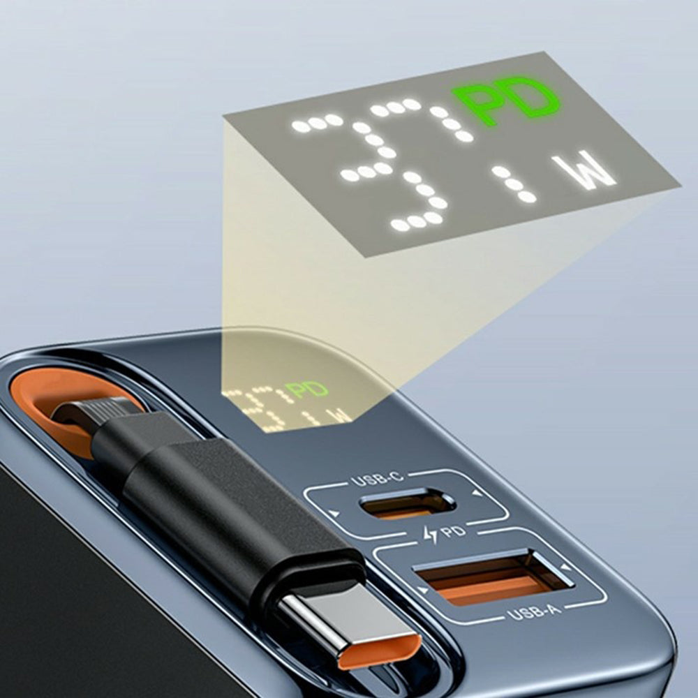 Mrežni punjač s USB-C kabelom Yesido YC100 Display, 67W, 3.35A, 1 x USB-A - 1 x USB-C, Crni