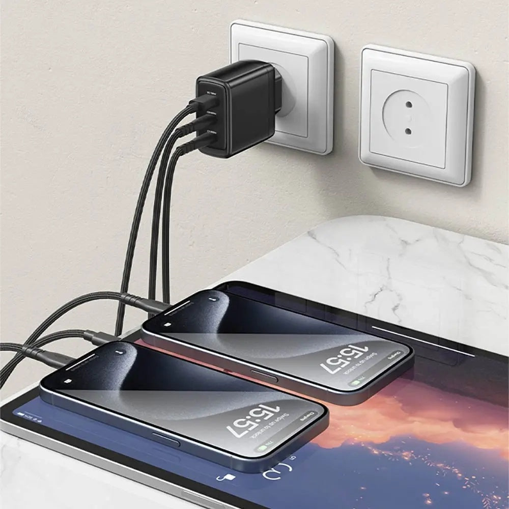 Punjač mreže s USB-C kabelom Yesido YC144C, 65W, 3.25A, 1 x USB-A - 2 x USB-C, Crni