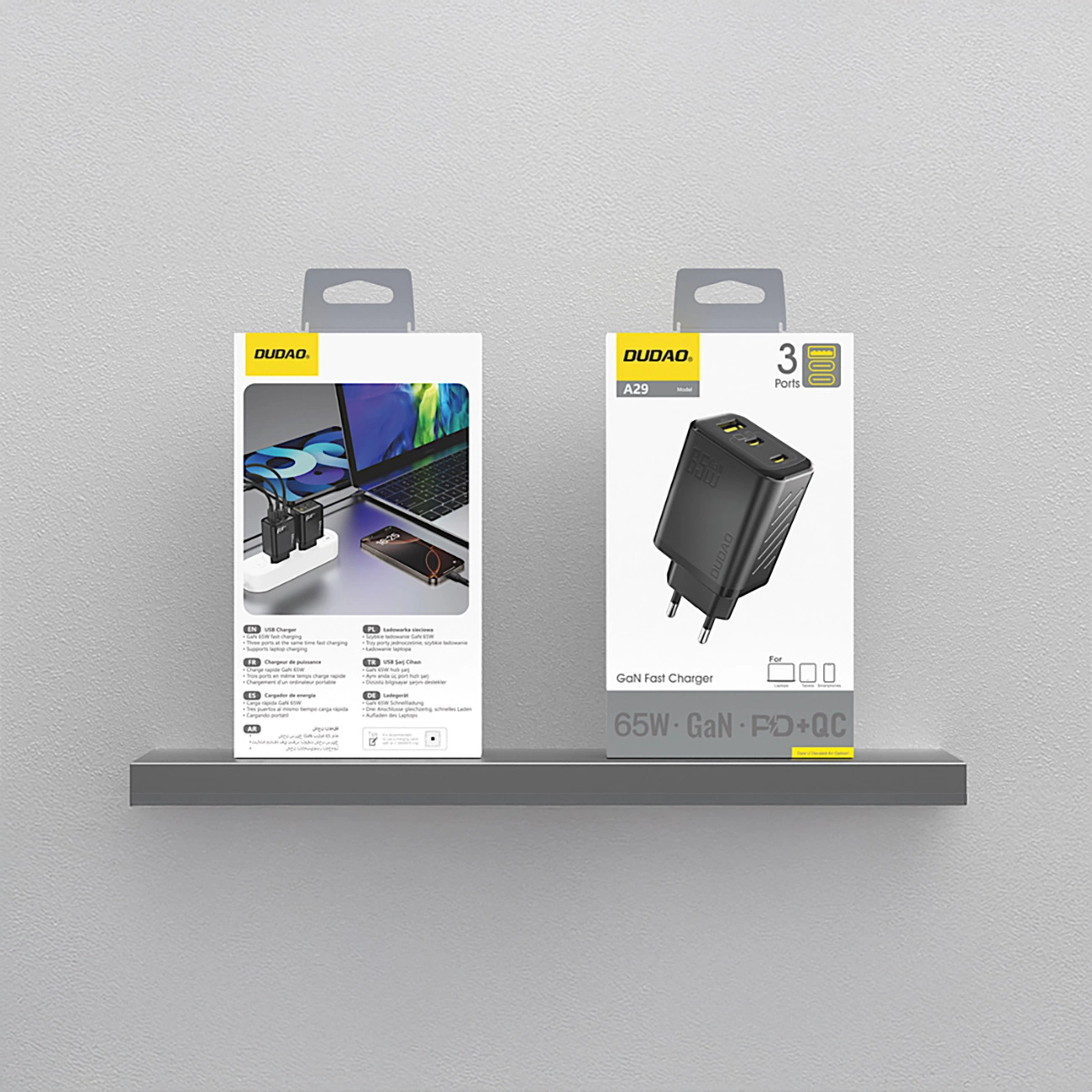 Punjač mreže Dudao A29, 65W, 1 x USB-A - 2 x USB-C, Crni