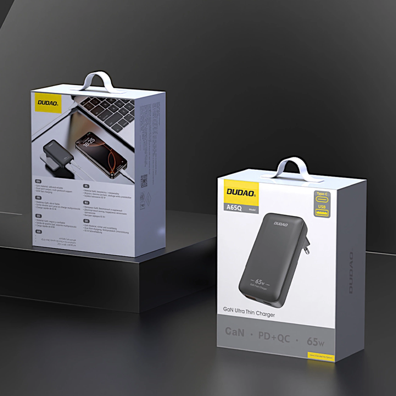 Punjač za mrežu Dudao A65Q Travel, 65W, 3.25A, 1 x USB-A - 1 x USB-C, Crni