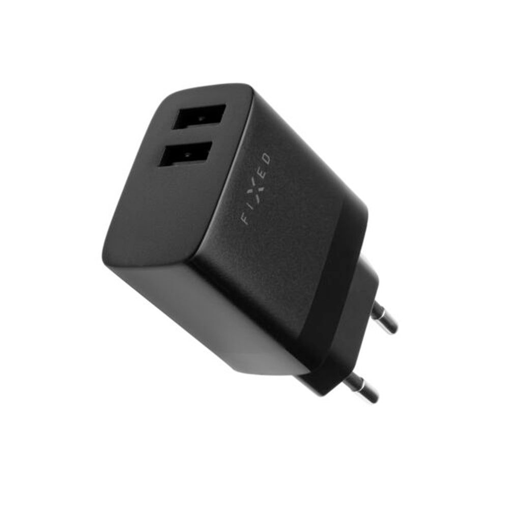 Punjač mreže Fixed, 17W, 3A, 2 x USB-A, Crni