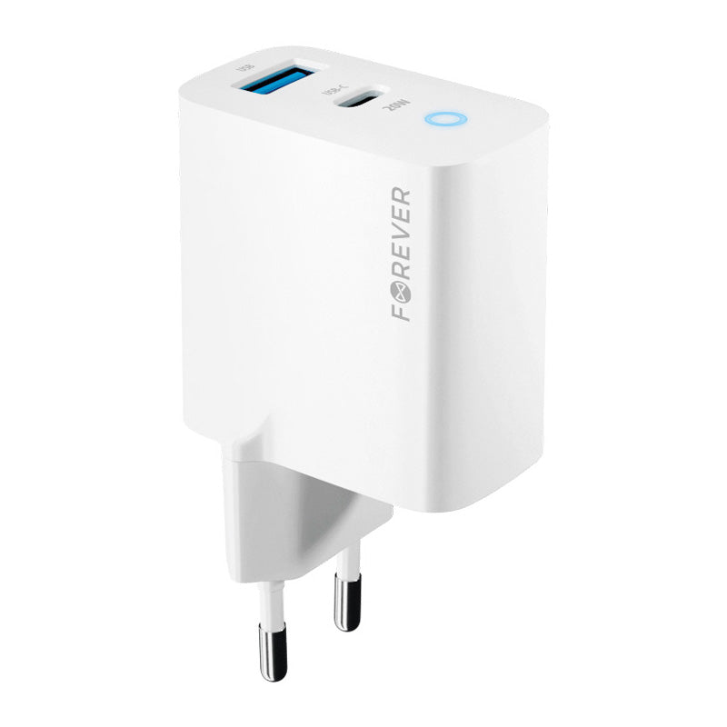 Punjač za mrežu Forever TC-06-20AC, 20W, 3A, 1 x USB-A - 1 x USB-C, Bijeli