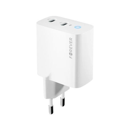 Punjač za mrežu Forever TC-06-40CC, 40W, 3A, 2 x USB-C, Bijeli