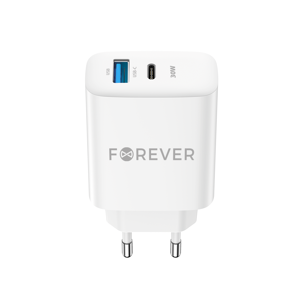 Mrežni punjač Forever TC-07-30AC, 30W, 3A, 1 x USB-A - 1 x USB-C, Bijeli